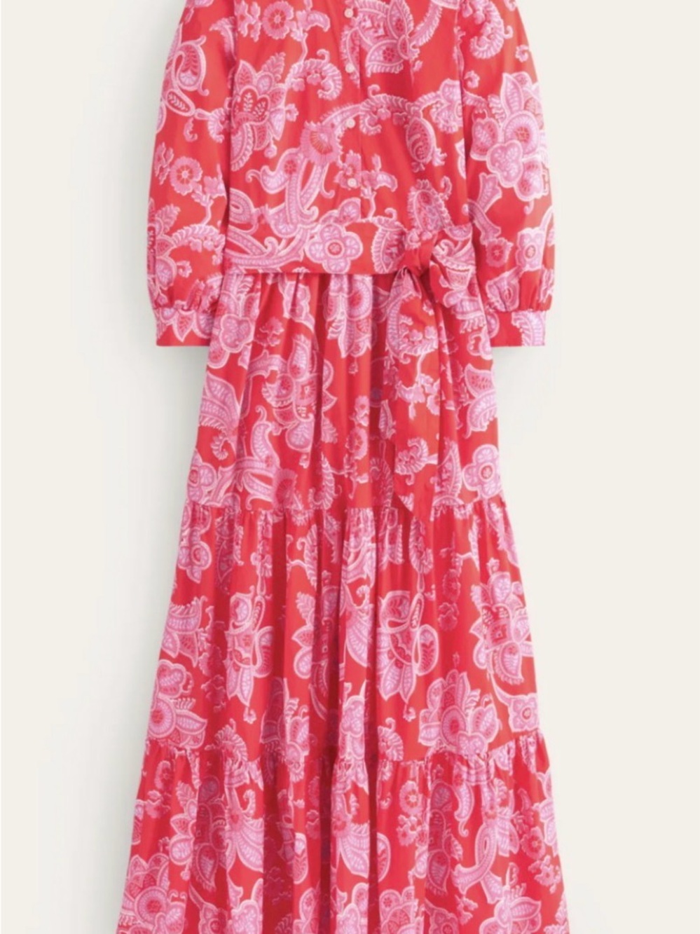 Boden Alba Tiered Cotton Maxi Dress Flame Scarlet, Cascade Paisley — Size 16/18R - Picture 2 of 12